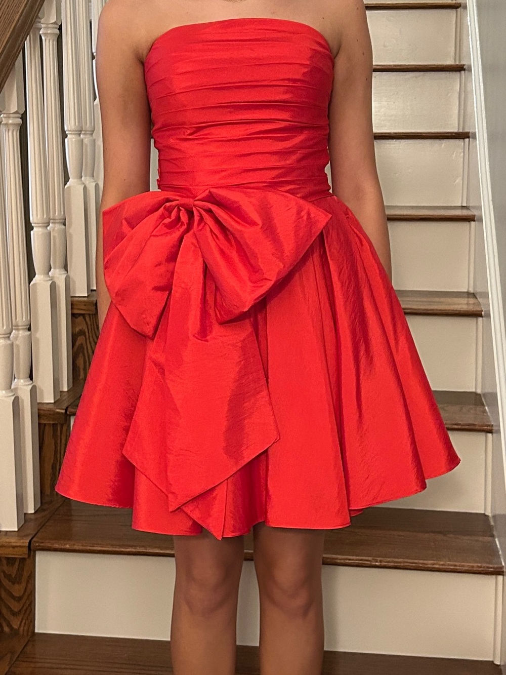 Strapless Red Party Dress with Bow - Homecoming Dress